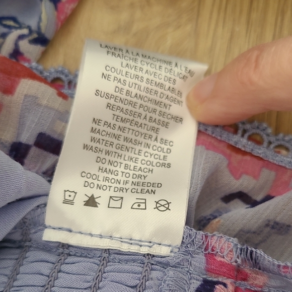 NWT HOUSE OF HARLOW 1960 Floral Blue Pink Cropped Long Sleeves Low Neck Top S - Picture 6 of 8